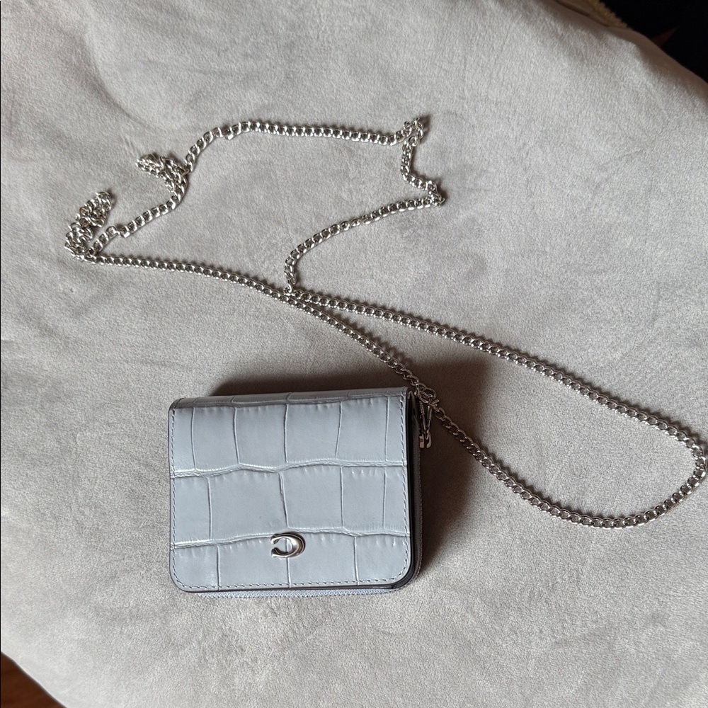 Coach Gray Croc-Embossed Mini Bag with Chain